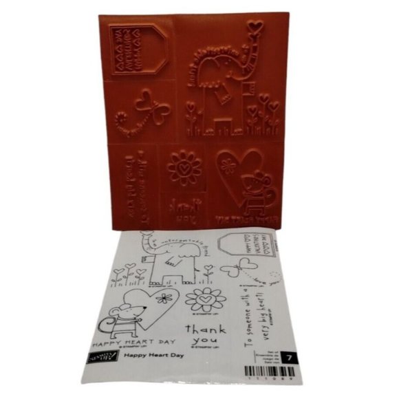 Stampin Up Happy Heart Day 7 Piece Rubber Stamp Kit Unmounted Valentines Sayings - Picture 5 of 5